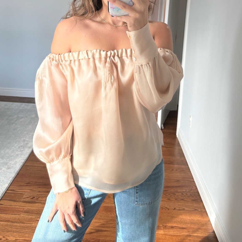 J. Crew Collection Off-Shoulder Blouse in Cream